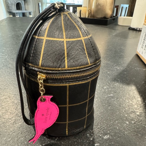 kate spade Handbags - KATE SPADE Jade Drive Bird Cage Black Leather Wristlet Pink Bird Charm RARE.
